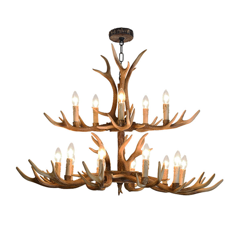 4/6/8 Lights Chandelier Lighting Fixture Rustic Candle Resin Hanging Light in Brown for Living Room Clearhalo 'Ceiling Lights' 'Chandeliers' Lighting' options 233035