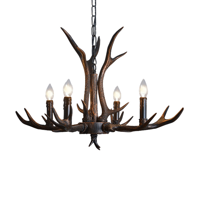 Candelabra Dining Room Hanging Lamp Traditional Resin 4/6/8 Bulbs Black Chandelier Pendant Light with Deer Antler Clearhalo 'Ceiling Lights' 'Chandeliers' Lighting' options 233039