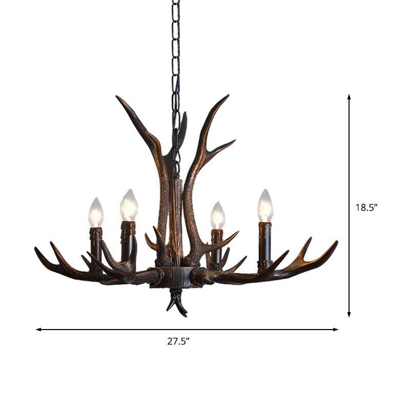 Candelabra Dining Room Hanging Lamp Traditional Resin 4/6/8 Bulbs Black Chandelier Pendant Light with Deer Antler Clearhalo 'Ceiling Lights' 'Chandeliers' Lighting' options 233040