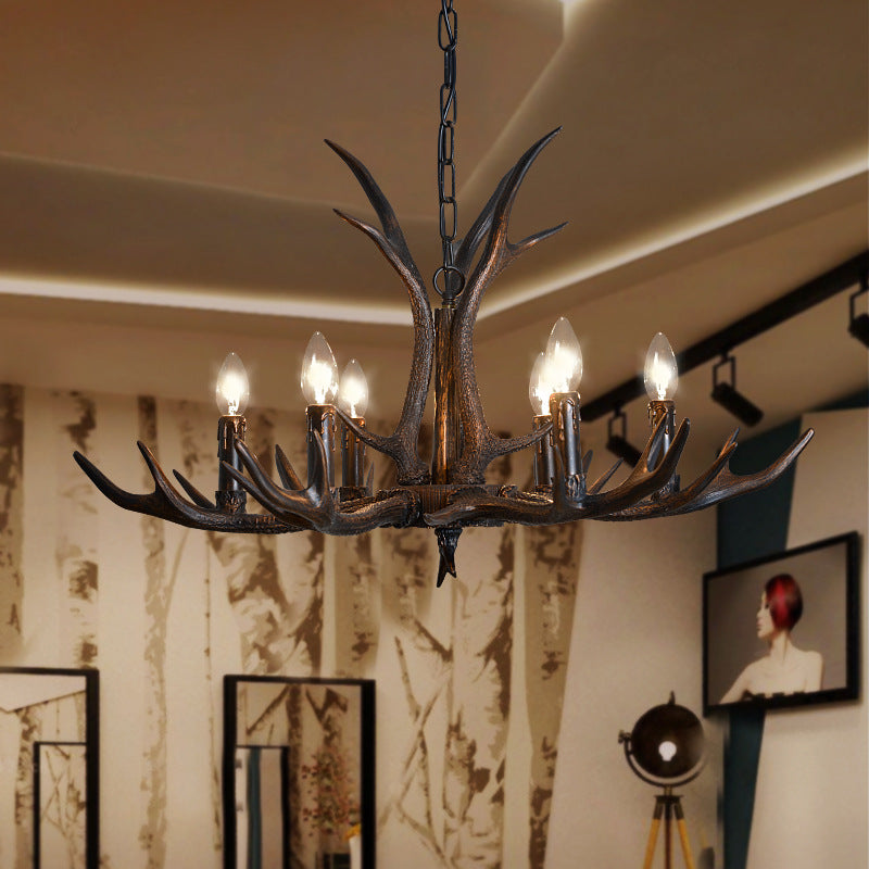 Candelabra Dining Room Hanging Lamp Traditional Resin 4/6/8 Bulbs Black Chandelier Pendant Light with Deer Antler Clearhalo 'Ceiling Lights' 'Chandeliers' Lighting' options 233041