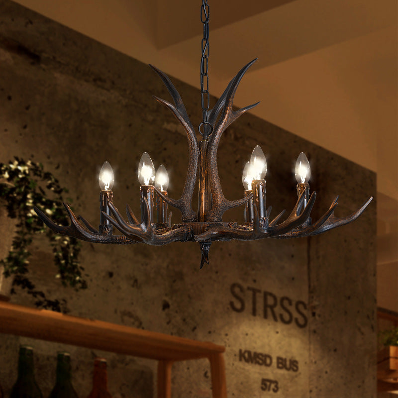 Candelabra Dining Room Hanging Lamp Traditional Resin 4/6/8 Bulbs Black Chandelier Pendant Light with Deer Antler Clearhalo 'Ceiling Lights' 'Chandeliers' Lighting' options 233042