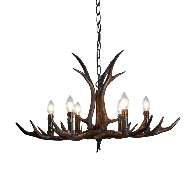 Candelabra Dining Room Hanging Lamp Traditional Resin 4/6/8 Bulbs Black Chandelier Pendant Light with Deer Antler Clearhalo 'Ceiling Lights' 'Chandeliers' Lighting' options 233043