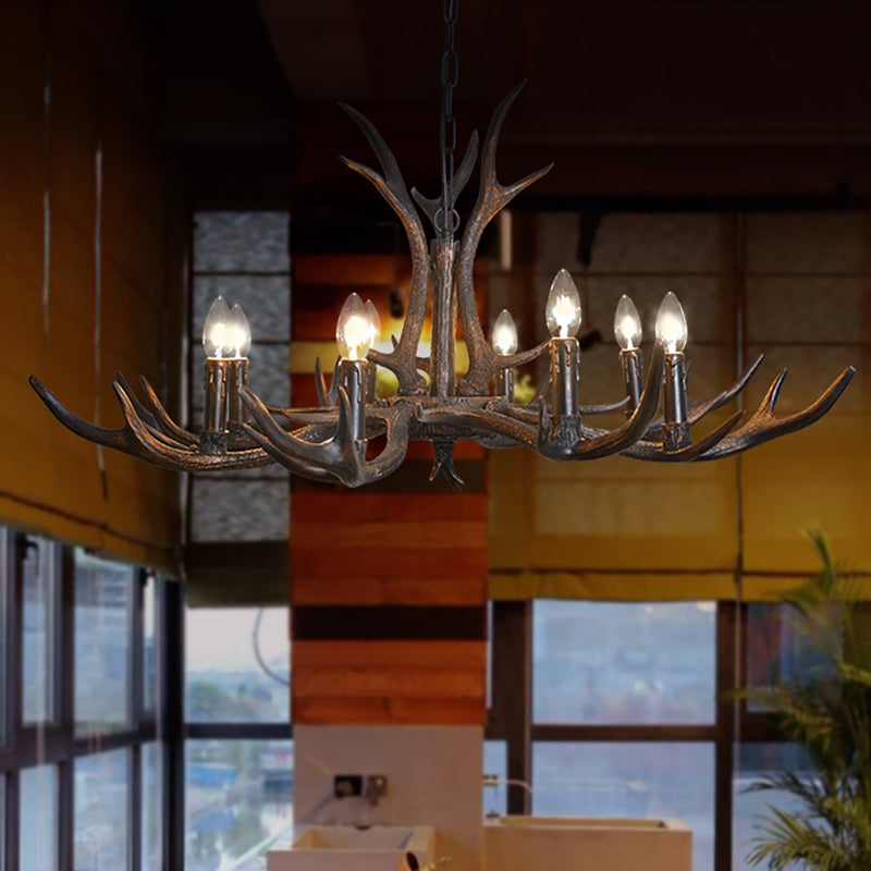 Candelabra Dining Room Hanging Lamp Traditional Resin 4/6/8 Bulbs Black Chandelier Pendant Light with Deer Antler Clearhalo 'Ceiling Lights' 'Chandeliers' Lighting' options 233045