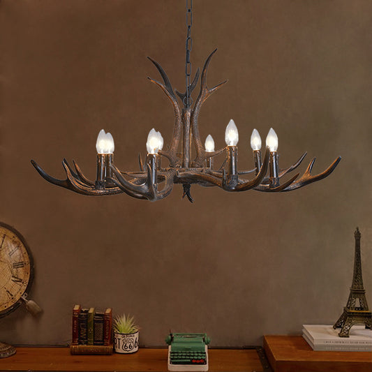 Candelabra Dining Room Hanging Lamp Traditional Resin 4/6/8 Bulbs Black Chandelier Pendant Light with Deer Antler Clearhalo 'Ceiling Lights' 'Chandeliers' Lighting' options 233046