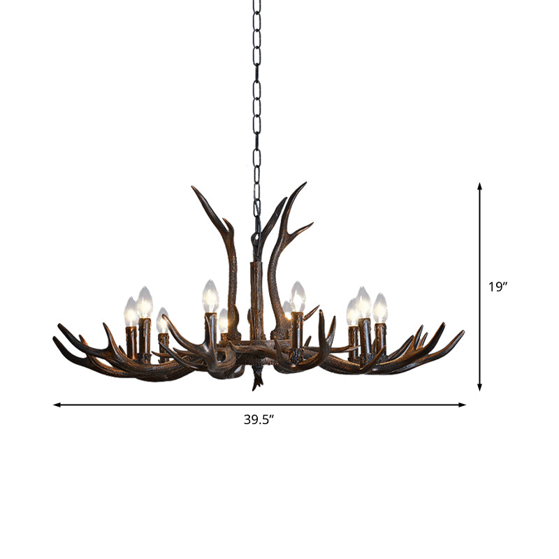 Candelabra Dining Room Hanging Lamp Traditional Resin 4/6/8 Bulbs Black Chandelier Pendant Light with Deer Antler Clearhalo 'Ceiling Lights' 'Chandeliers' Lighting' options 233048