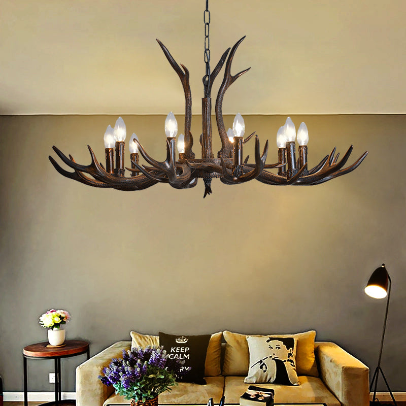 Candelabra Dining Room Hanging Lamp Traditional Resin 4/6/8 Bulbs Black Chandelier Pendant Light with Deer Antler Clearhalo 'Ceiling Lights' 'Chandeliers' Lighting' options 233049