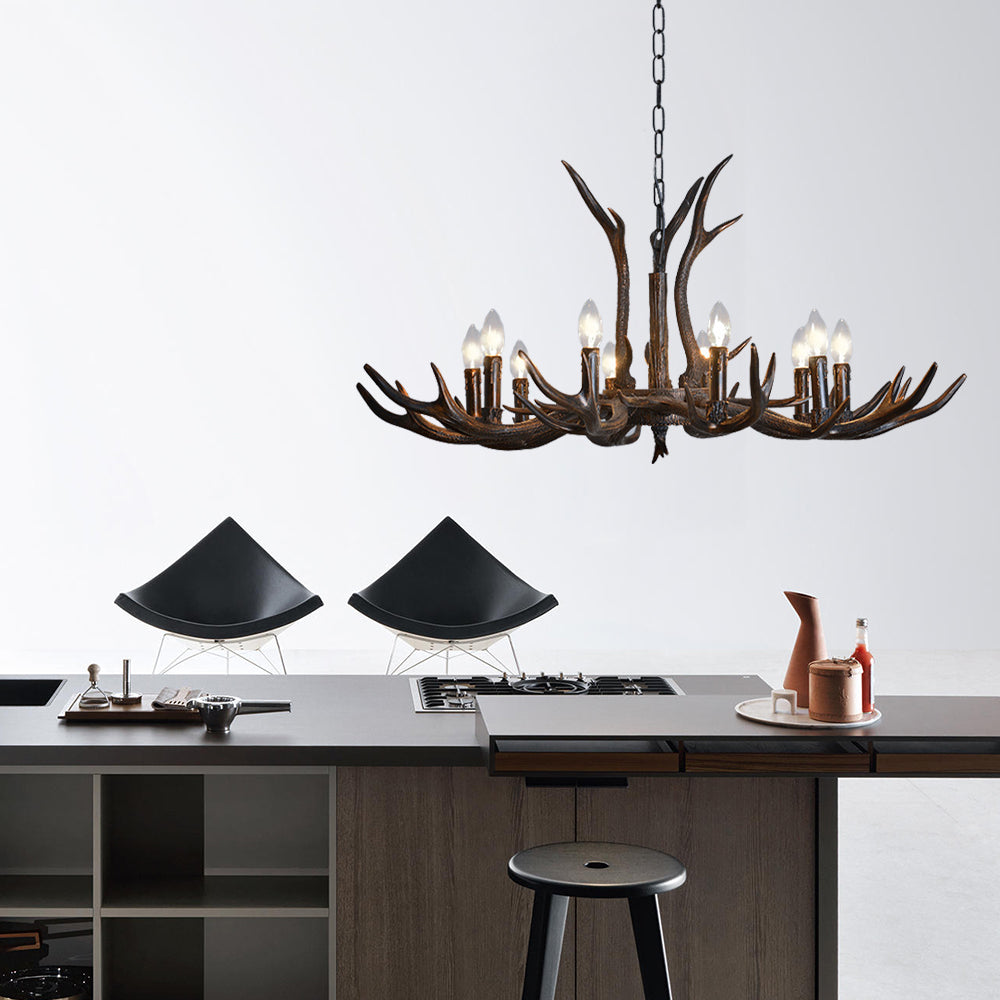 Candelabra Dining Room Hanging Lamp Traditional Resin 4/6/8 Bulbs Black Chandelier Pendant Light with Deer Antler Clearhalo 'Ceiling Lights' 'Chandeliers' Lighting' options 233050