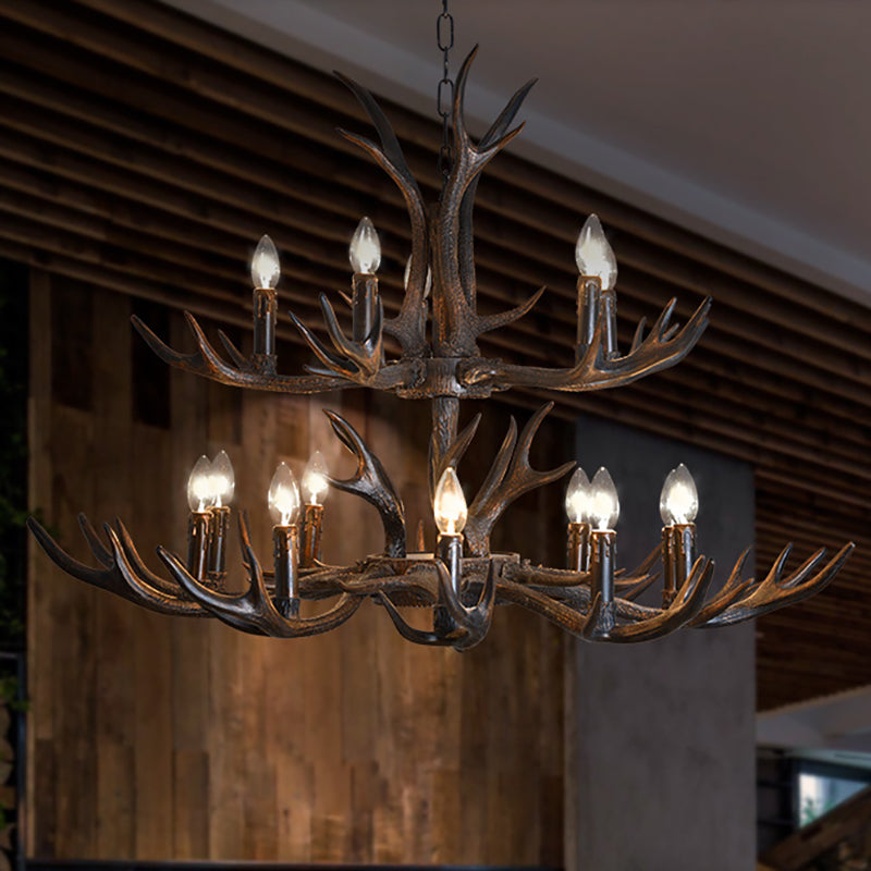 Candelabra Dining Room Hanging Lamp Traditional Resin 4/6/8 Bulbs Black Chandelier Pendant Light with Deer Antler Clearhalo 'Ceiling Lights' 'Chandeliers' Lighting' options 233053