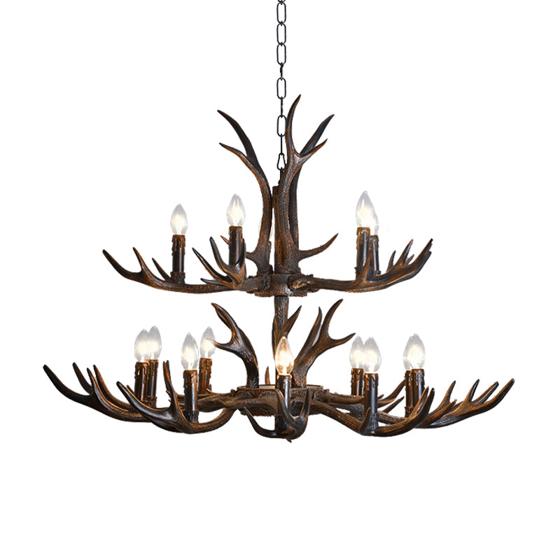 Candelabra Dining Room Hanging Lamp Traditional Resin 4/6/8 Bulbs Black Chandelier Pendant Light with Deer Antler Clearhalo 'Ceiling Lights' 'Chandeliers' Lighting' options 233055