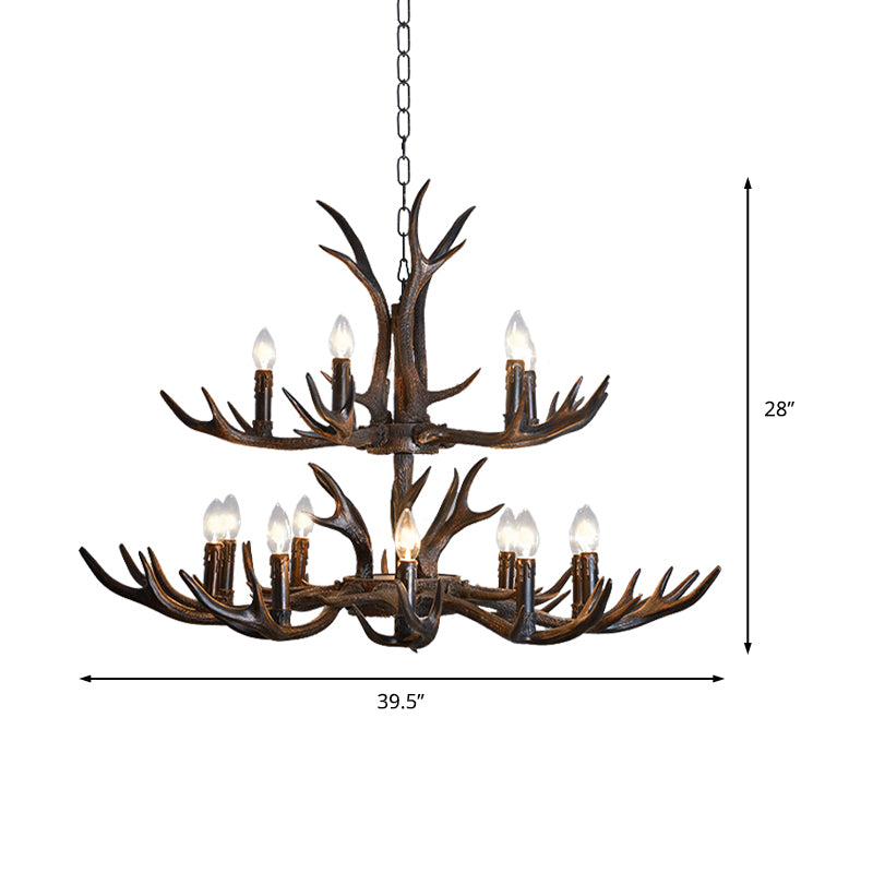 Candelabra Dining Room Hanging Lamp Traditional Resin 4/6/8 Bulbs Black Chandelier Pendant Light with Deer Antler Clearhalo 'Ceiling Lights' 'Chandeliers' Lighting' options 233056