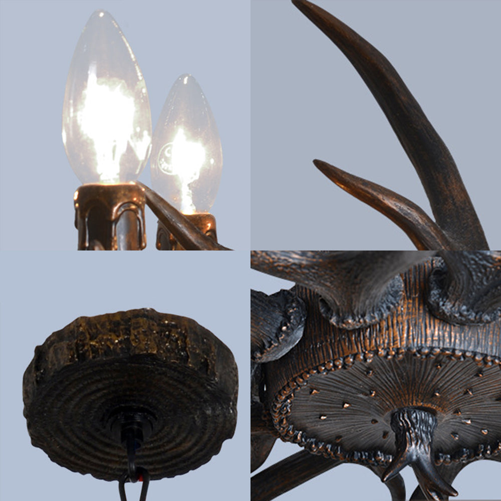 Candelabra Dining Room Hanging Lamp Traditional Resin 4/6/8 Bulbs Black Chandelier Pendant Light with Deer Antler Clearhalo 'Ceiling Lights' 'Chandeliers' Lighting' options 233057