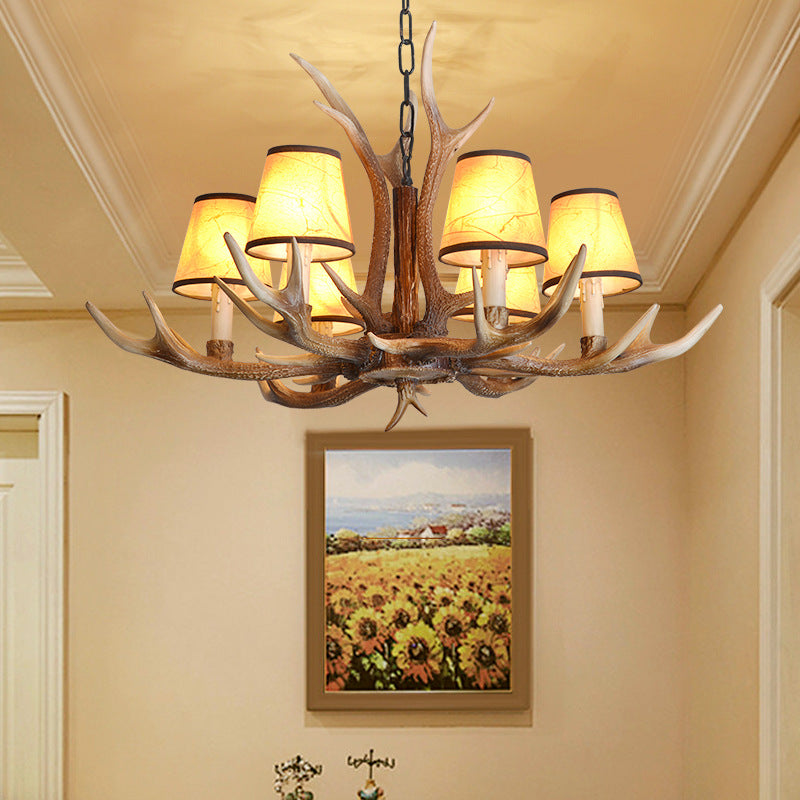 Brown Conical Shade Pendant Chandelier Rural Resin 4/6/8 Heads Dining Room Hanging Ceiling Light 6 Brown Clearhalo 'Ceiling Lights' 'Chandeliers' Lighting' options 233062_2c082d42-f1a1-40ee-b5e6-2968fa91d6f8