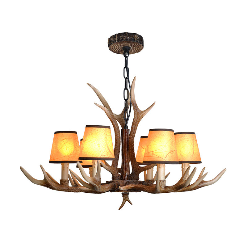 Brown Conical Shade Pendant Chandelier Rural Resin 4/6/8 Heads Dining Room Hanging Ceiling Light Clearhalo 'Ceiling Lights' 'Chandeliers' Lighting' options 233064