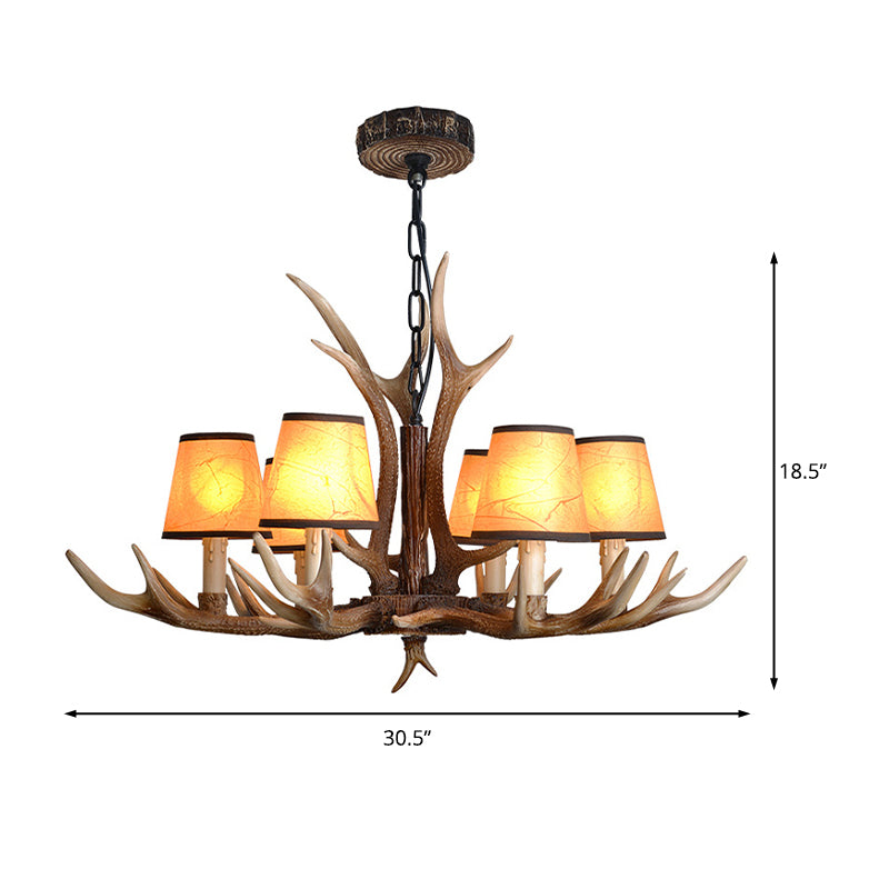 Brown Conical Shade Pendant Chandelier Rural Resin 4/6/8 Heads Dining Room Hanging Ceiling Light Clearhalo 'Ceiling Lights' 'Chandeliers' Lighting' options 233065