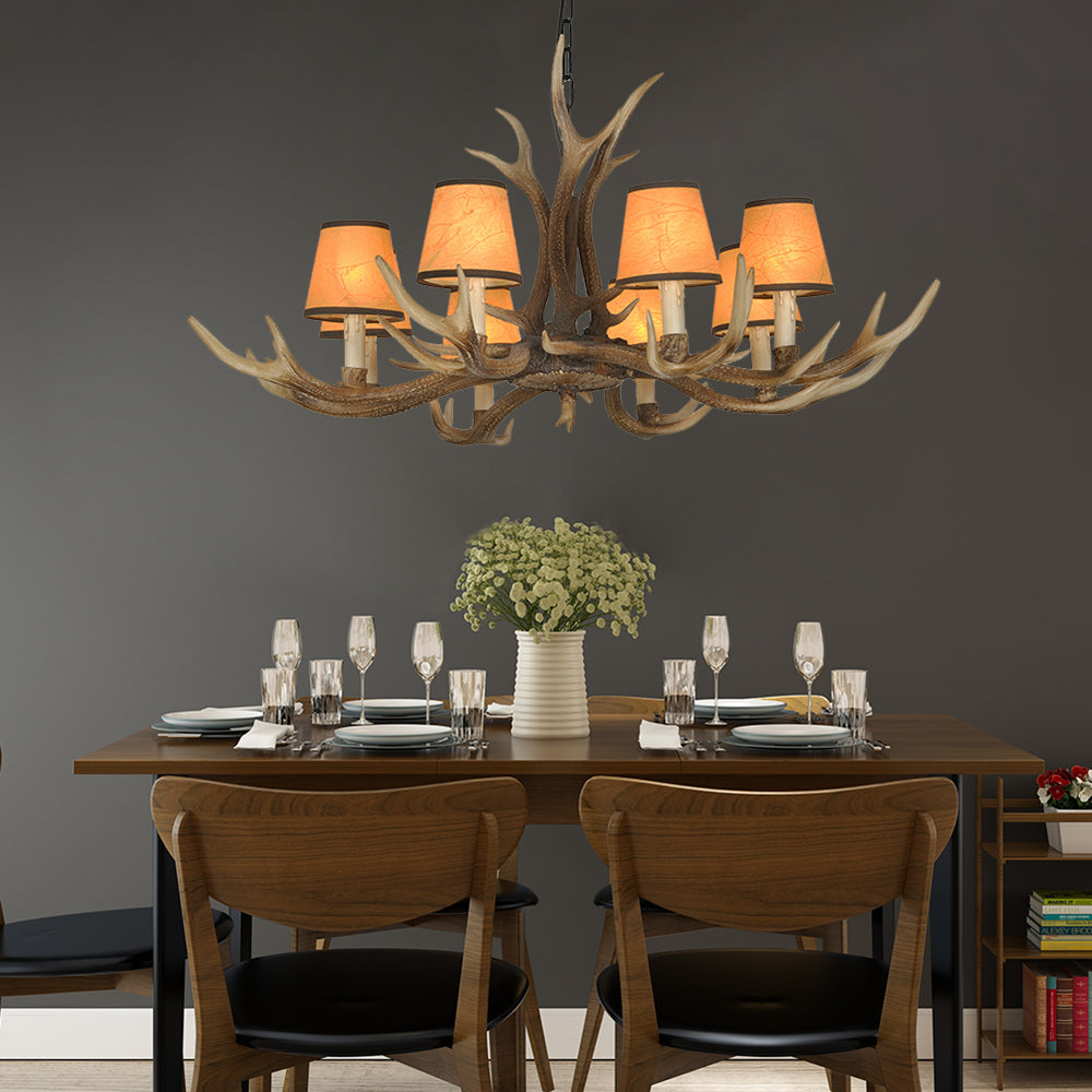 Brown Conical Shade Pendant Chandelier Rural Resin 4/6/8 Heads Dining Room Hanging Ceiling Light Clearhalo 'Ceiling Lights' 'Chandeliers' Lighting' options 233067