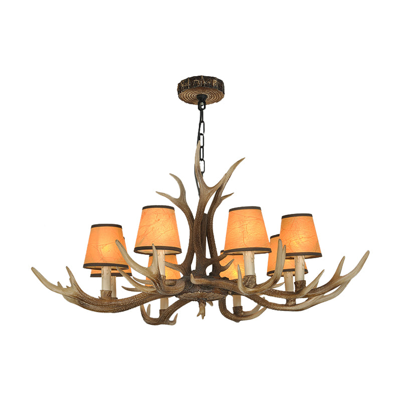 Brown Conical Shade Pendant Chandelier Rural Resin 4/6/8 Heads Dining Room Hanging Ceiling Light Clearhalo 'Ceiling Lights' 'Chandeliers' Lighting' options 233068