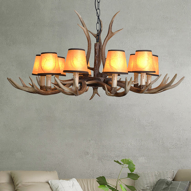 Brown Conical Shade Pendant Chandelier Rural Resin 4/6/8 Heads Dining Room Hanging Ceiling Light Clearhalo 'Ceiling Lights' 'Chandeliers' Lighting' options 233070