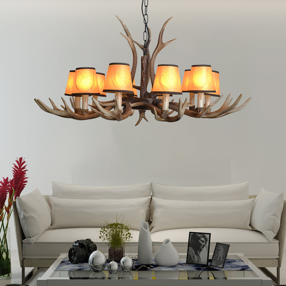 Brown Conical Shade Pendant Chandelier Rural Resin 4/6/8 Heads Dining Room Hanging Ceiling Light Clearhalo 'Ceiling Lights' 'Chandeliers' Lighting' options 233071