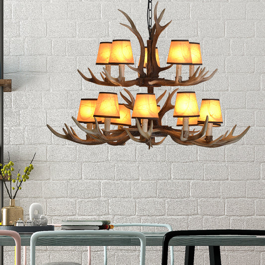 Brown Conical Shade Pendant Chandelier Rural Resin 4/6/8 Heads Dining Room Hanging Ceiling Light Clearhalo 'Ceiling Lights' 'Chandeliers' Lighting' options 233074