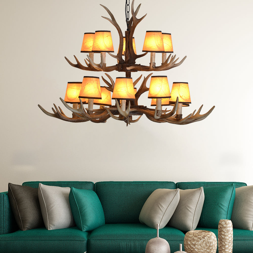 Brown Conical Shade Pendant Chandelier Rural Resin 4/6/8 Heads Dining Room Hanging Ceiling Light Clearhalo 'Ceiling Lights' 'Chandeliers' Lighting' options 233075