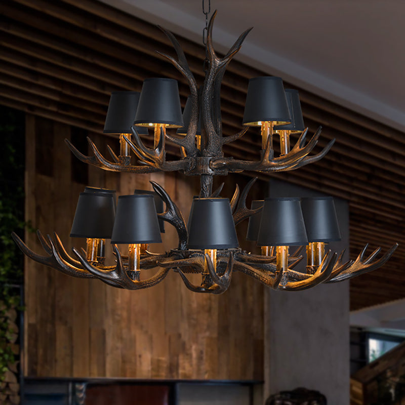 Resin Black Hanging Chandelier Tapered 4/6/8 Bulbs Traditional Pendant Light Fixture for Restaurant 15 Black Clearhalo 'Ceiling Lights' 'Chandeliers' Lighting' options 233094_3f2b6aec-3fe6-43a2-b743-910b5e970828