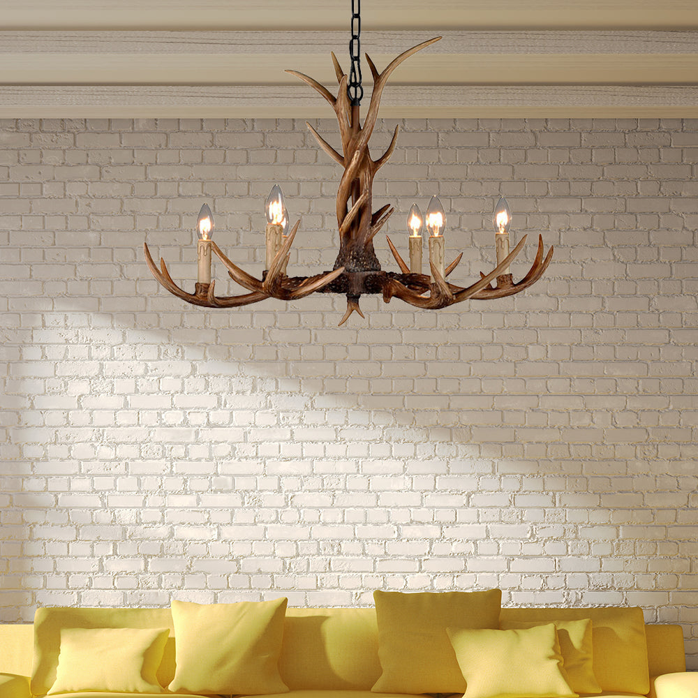 Countryside Faux Antler Hanging Pendant 6/8/10 Lights Resin Ceiling Chandelier in Brown for Living Room Clearhalo 'Ceiling Lights' 'Chandeliers' Lighting' options 233104