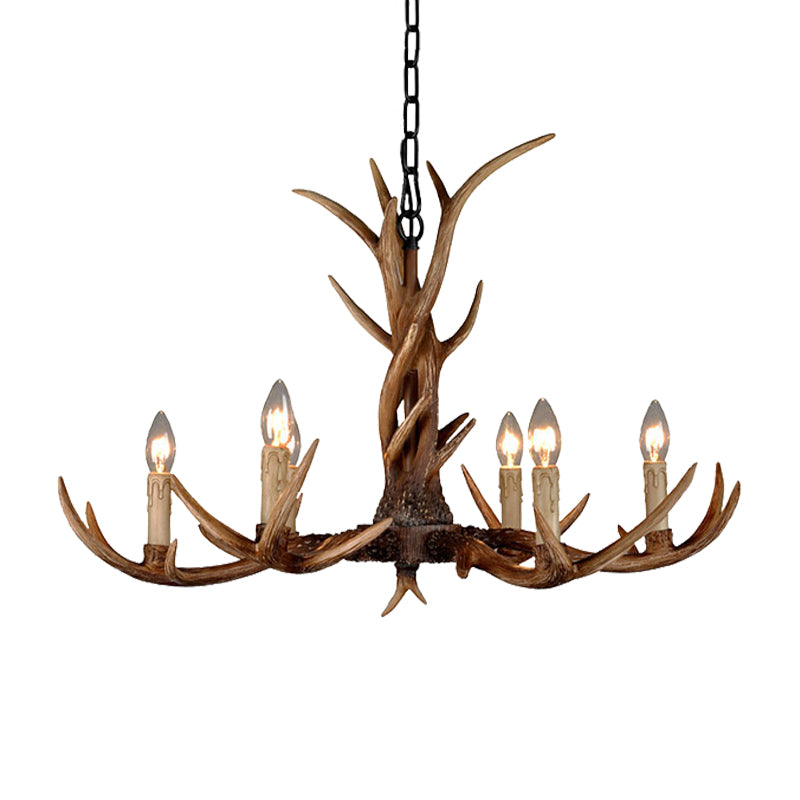 Countryside Faux Antler Hanging Pendant 6/8/10 Lights Resin Ceiling Chandelier in Brown for Living Room Clearhalo 'Ceiling Lights' 'Chandeliers' Lighting' options 233106