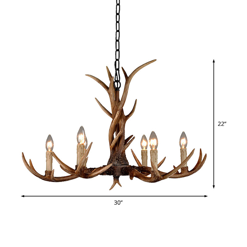 Countryside Faux Antler Hanging Pendant 6/8/10 Lights Resin Ceiling Chandelier in Brown for Living Room Clearhalo 'Ceiling Lights' 'Chandeliers' Lighting' options 233107