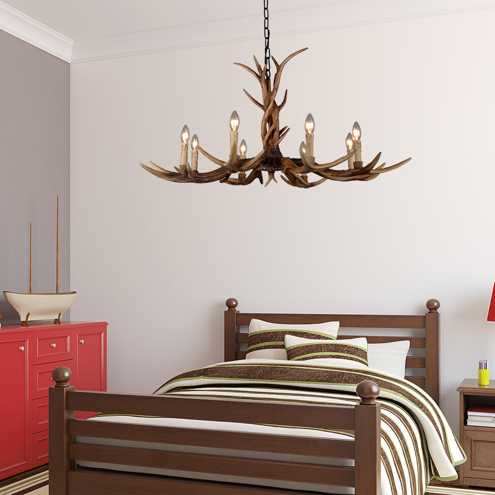 Countryside Faux Antler Hanging Pendant 6/8/10 Lights Resin Ceiling Chandelier in Brown for Living Room Clearhalo 'Ceiling Lights' 'Chandeliers' Lighting' options 233109