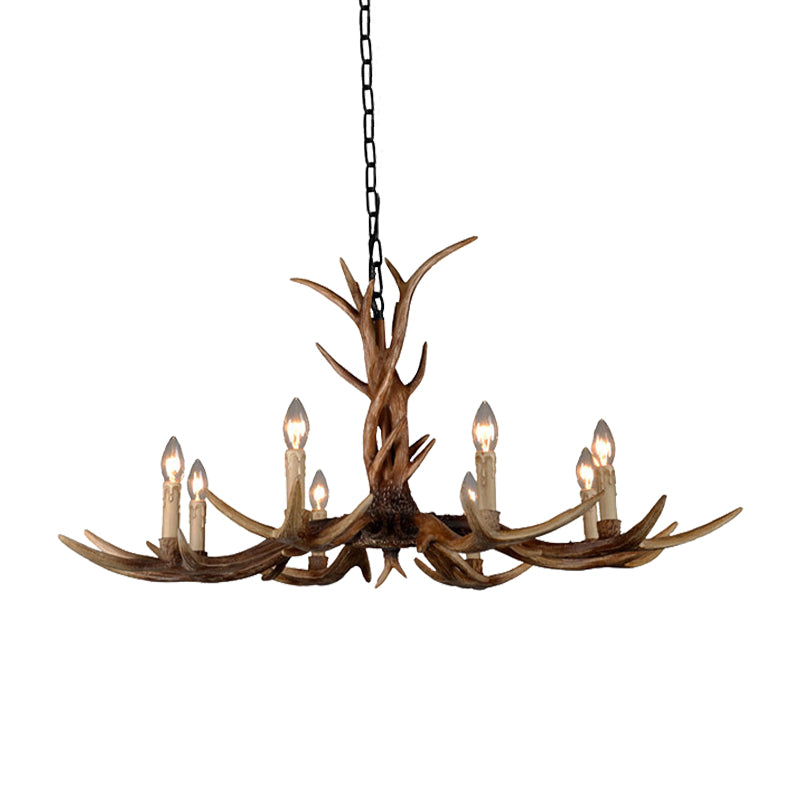 Countryside Faux Antler Hanging Pendant 6/8/10 Lights Resin Ceiling Chandelier in Brown for Living Room Clearhalo 'Ceiling Lights' 'Chandeliers' Lighting' options 233110