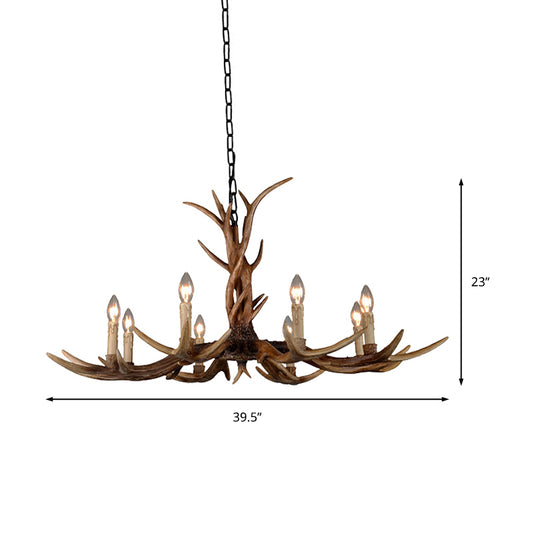 Countryside Faux Antler Hanging Pendant 6/8/10 Lights Resin Ceiling Chandelier in Brown for Living Room Clearhalo 'Ceiling Lights' 'Chandeliers' Lighting' options 233111