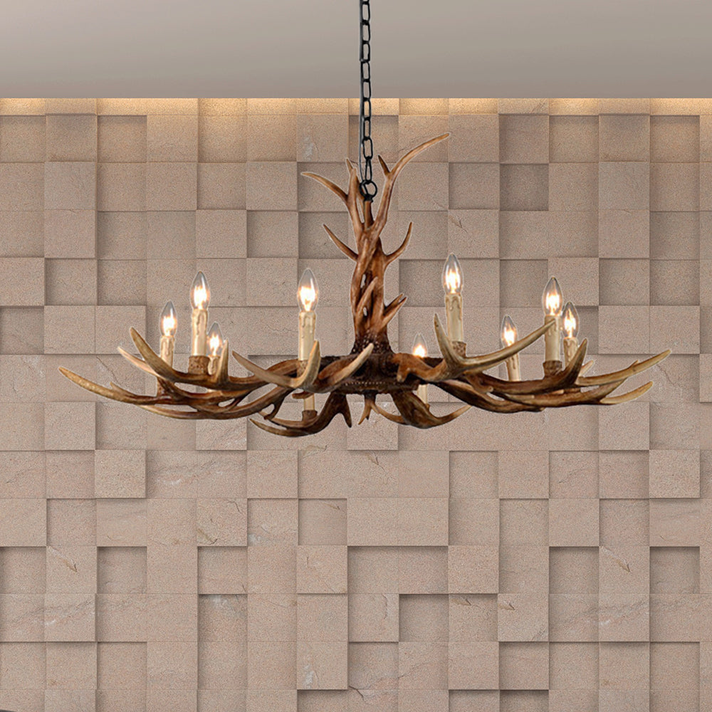 Countryside Faux Antler Hanging Pendant 6/8/10 Lights Resin Ceiling Chandelier in Brown for Living Room Clearhalo 'Ceiling Lights' 'Chandeliers' Lighting' options 233112