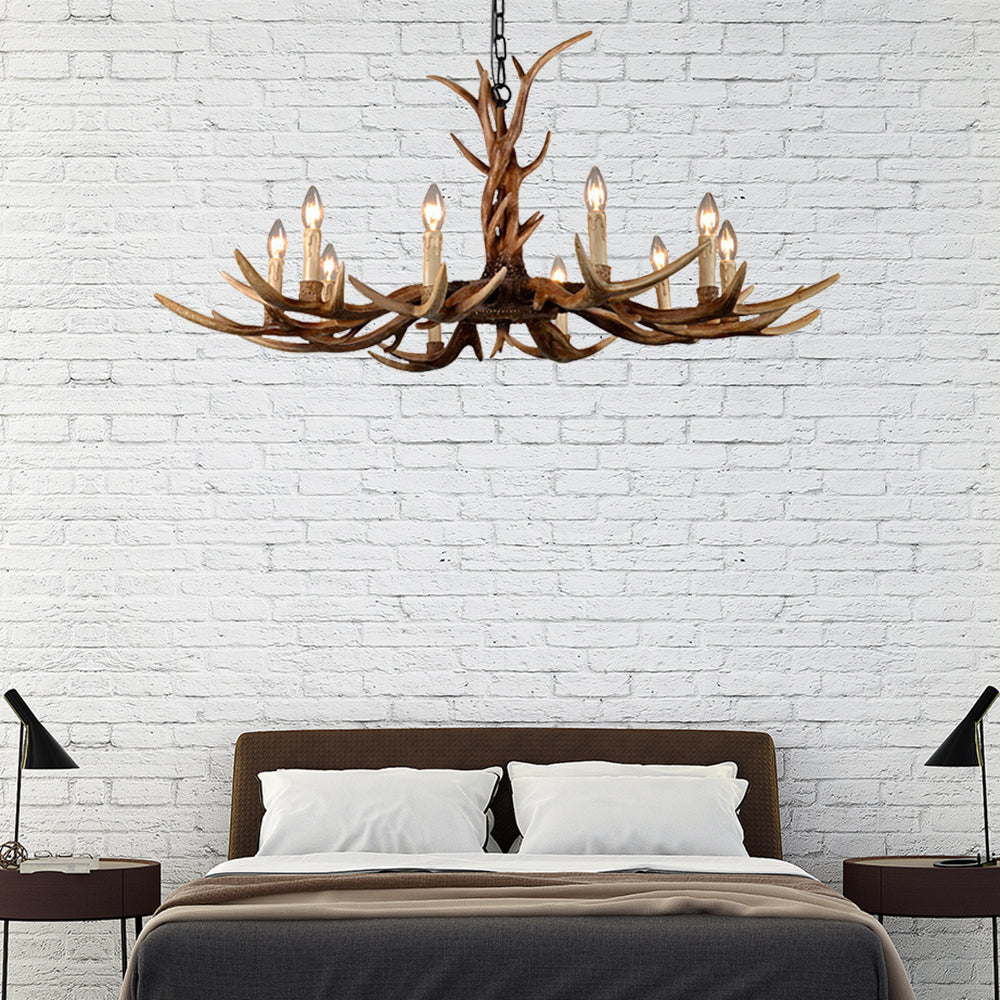 Countryside Faux Antler Hanging Pendant 6/8/10 Lights Resin Ceiling Chandelier in Brown for Living Room Clearhalo 'Ceiling Lights' 'Chandeliers' Lighting' options 233113