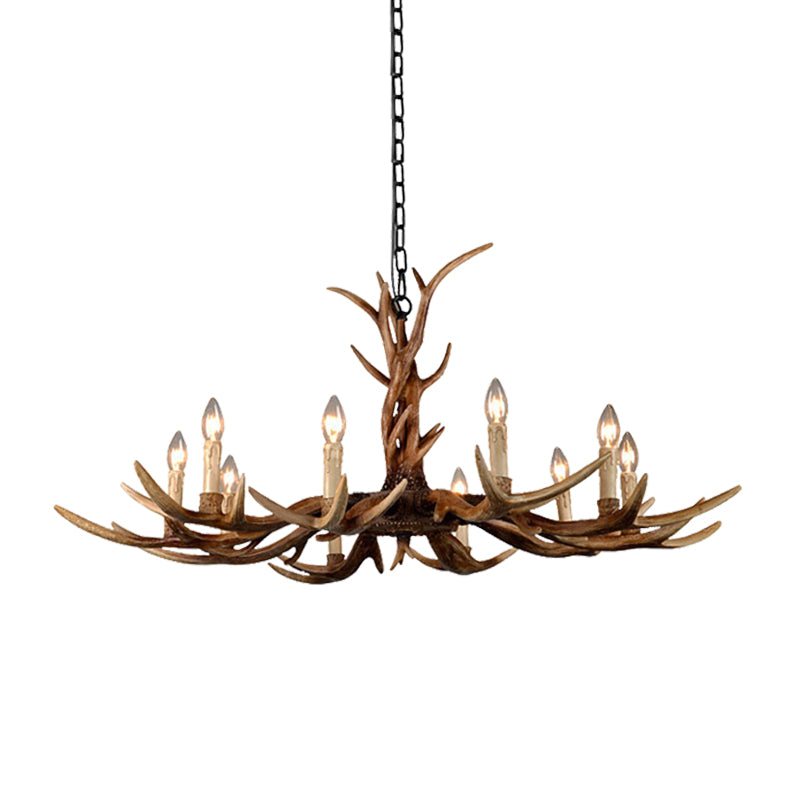 Countryside Faux Antler Hanging Pendant 6/8/10 Lights Resin Ceiling Chandelier in Brown for Living Room Clearhalo 'Ceiling Lights' 'Chandeliers' Lighting' options 233114