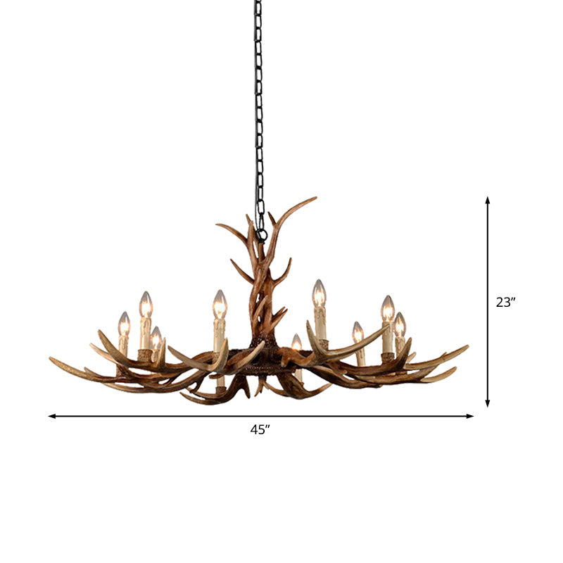 Countryside Faux Antler Hanging Pendant 6/8/10 Lights Resin Ceiling Chandelier in Brown for Living Room Clearhalo 'Ceiling Lights' 'Chandeliers' Lighting' options 233115