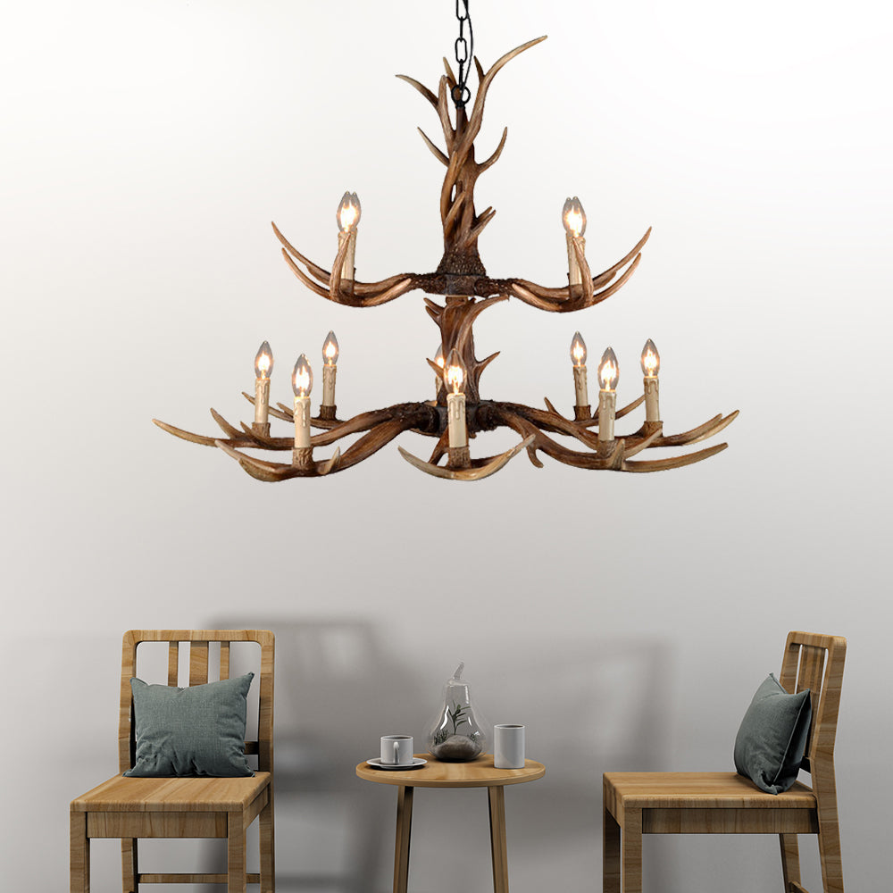 Countryside Faux Antler Hanging Pendant 6/8/10 Lights Resin Ceiling Chandelier in Brown for Living Room Clearhalo 'Ceiling Lights' 'Chandeliers' Lighting' options 233117