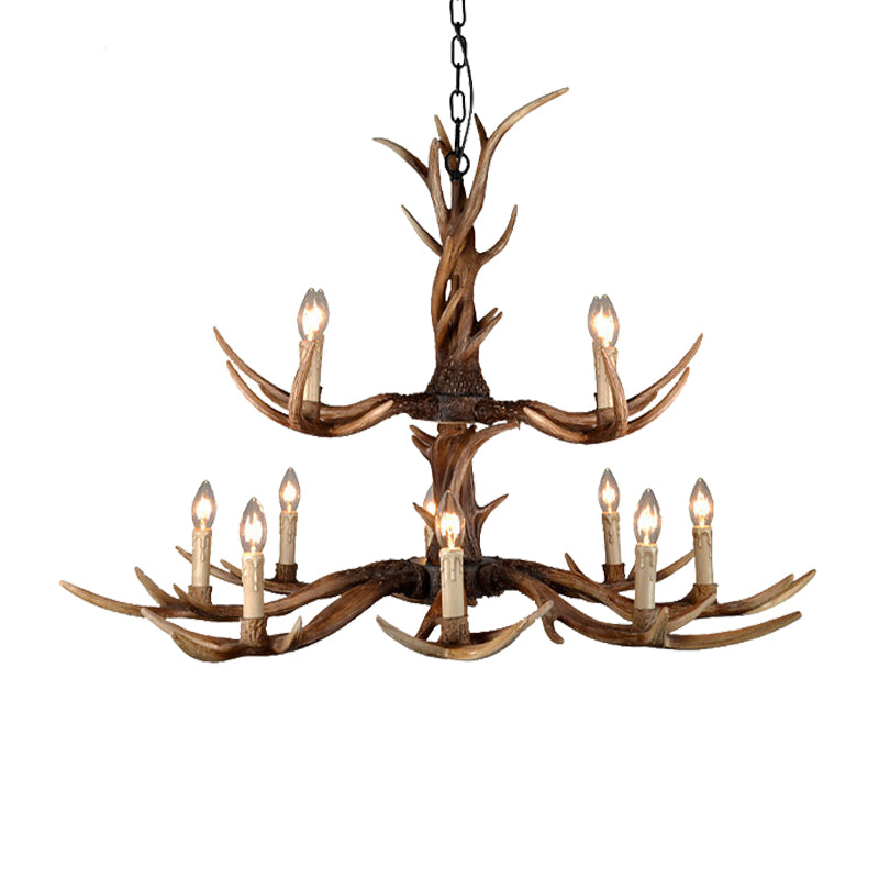 Countryside Faux Antler Hanging Pendant 6/8/10 Lights Resin Ceiling Chandelier in Brown for Living Room Clearhalo 'Ceiling Lights' 'Chandeliers' Lighting' options 233118