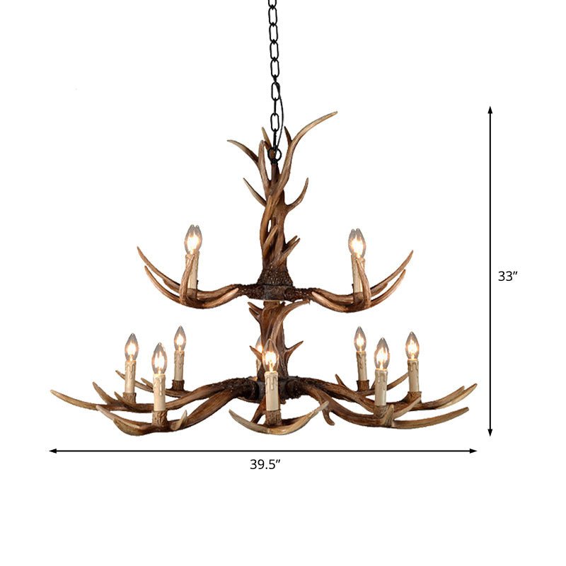 Countryside Faux Antler Hanging Pendant 6/8/10 Lights Resin Ceiling Chandelier in Brown for Living Room Clearhalo 'Ceiling Lights' 'Chandeliers' Lighting' options 233119