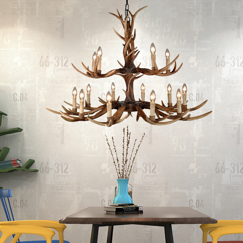 Countryside Faux Antler Hanging Pendant 6/8/10 Lights Resin Ceiling Chandelier in Brown for Living Room Clearhalo 'Ceiling Lights' 'Chandeliers' Lighting' options 233120