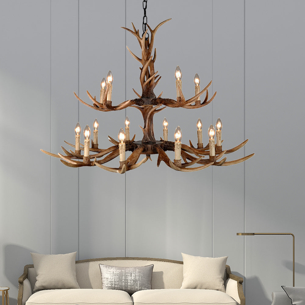 Countryside Faux Antler Hanging Pendant 6/8/10 Lights Resin Ceiling Chandelier in Brown for Living Room Clearhalo 'Ceiling Lights' 'Chandeliers' Lighting' options 233121