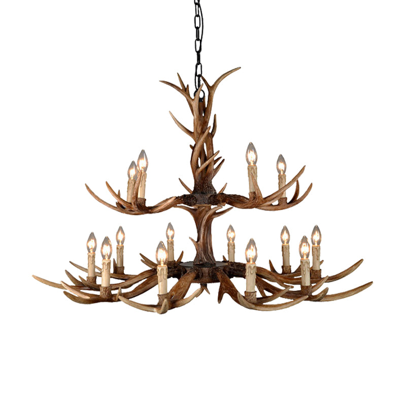 Countryside Faux Antler Hanging Pendant 6/8/10 Lights Resin Ceiling Chandelier in Brown for Living Room Clearhalo 'Ceiling Lights' 'Chandeliers' Lighting' options 233122