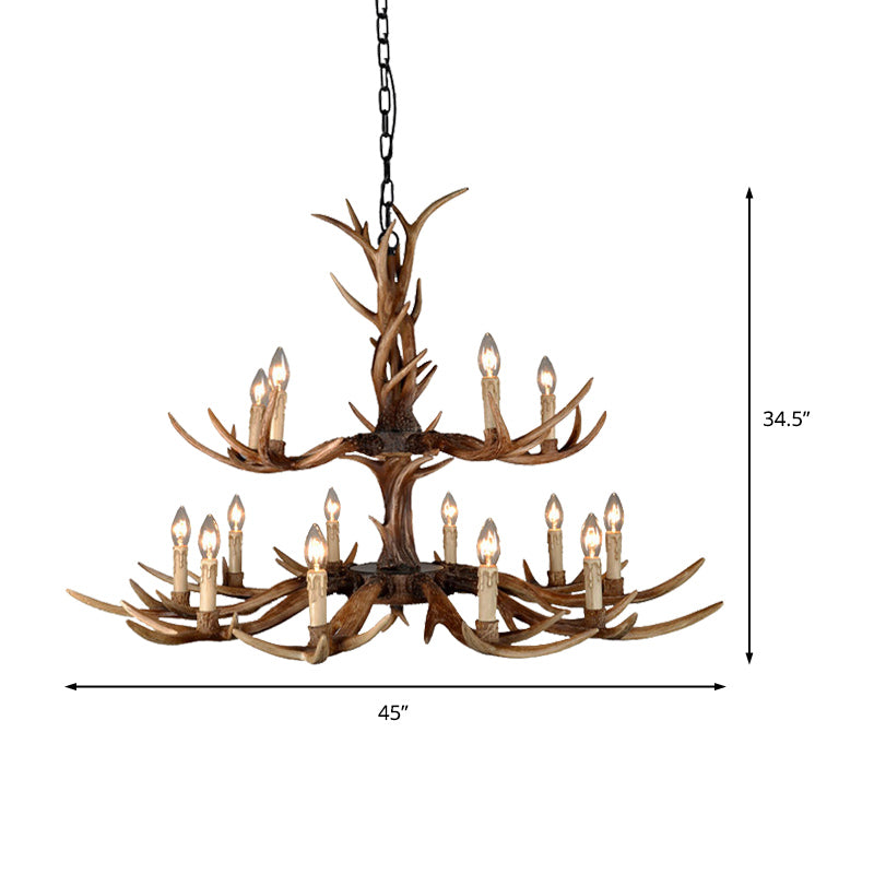 Countryside Faux Antler Hanging Pendant 6/8/10 Lights Resin Ceiling Chandelier in Brown for Living Room Clearhalo 'Ceiling Lights' 'Chandeliers' Lighting' options 233123