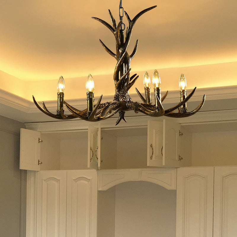 6/8/10-Light Chandelier Light Rustic Study Suspension Pendant with Resin Antler in Brass Clearhalo 'Ceiling Lights' 'Chandeliers' Lighting' options 233124