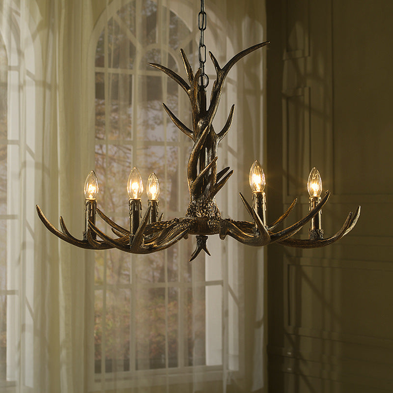 6/8/10-Light Chandelier Light Rustic Study Suspension Pendant with Resin Antler in Brass Clearhalo 'Ceiling Lights' 'Chandeliers' Lighting' options 233125