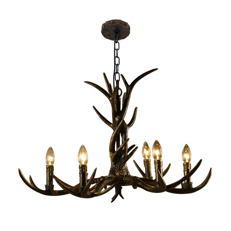 6/8/10-Light Chandelier Light Rustic Study Suspension Pendant with Resin Antler in Brass Clearhalo 'Ceiling Lights' 'Chandeliers' Lighting' options 233126