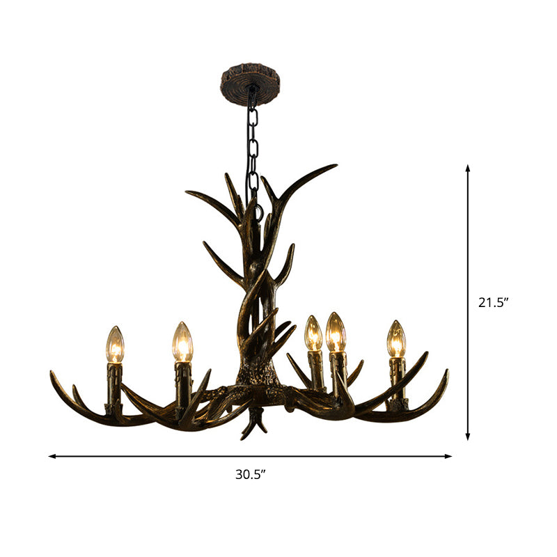 6/8/10-Light Chandelier Light Rustic Study Suspension Pendant with Resin Antler in Brass Clearhalo 'Ceiling Lights' 'Chandeliers' Lighting' options 233127