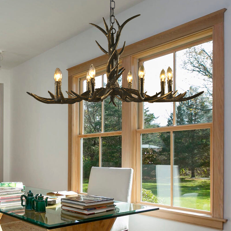 6/8/10-Light Chandelier Light Rustic Study Suspension Pendant with Resin Antler in Brass Clearhalo 'Ceiling Lights' 'Chandeliers' Lighting' options 233128