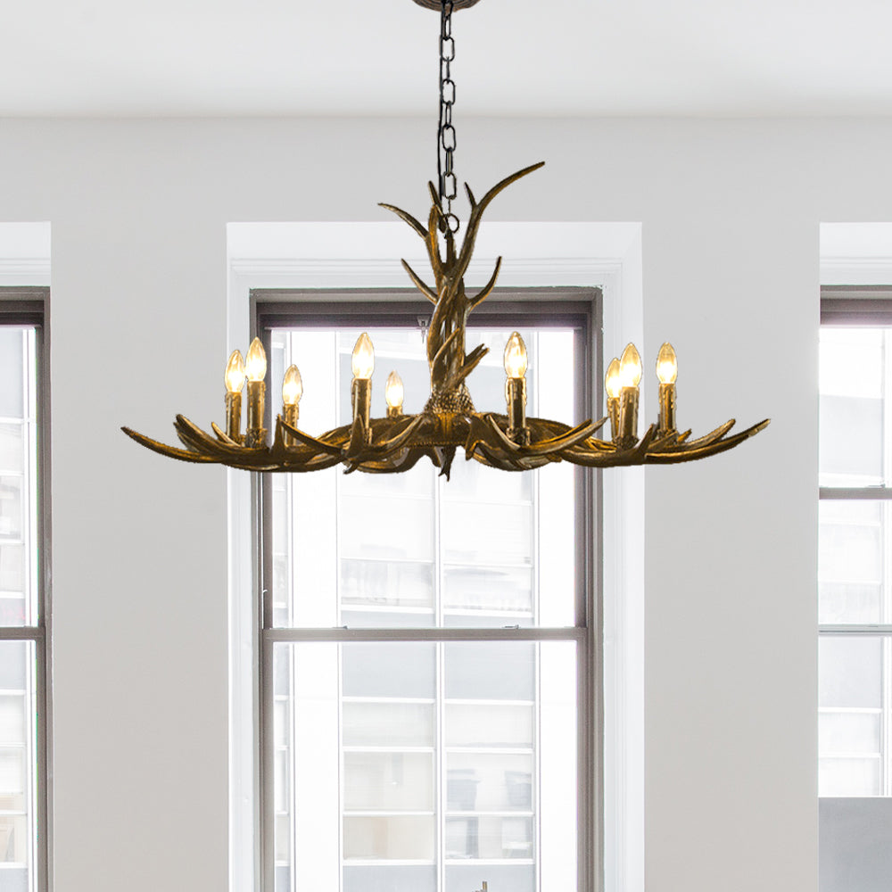 6/8/10-Light Chandelier Light Rustic Study Suspension Pendant with Resin Antler in Brass Clearhalo 'Ceiling Lights' 'Chandeliers' Lighting' options 233132