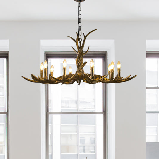 6/8/10-Light Chandelier Light Rustic Study Suspension Pendant with Resin Antler in Brass Clearhalo 'Ceiling Lights' 'Chandeliers' Lighting' options 233132