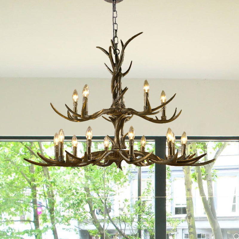 6/8/10-Light Chandelier Light Rustic Study Suspension Pendant with Resin Antler in Brass Clearhalo 'Ceiling Lights' 'Chandeliers' Lighting' options 233136